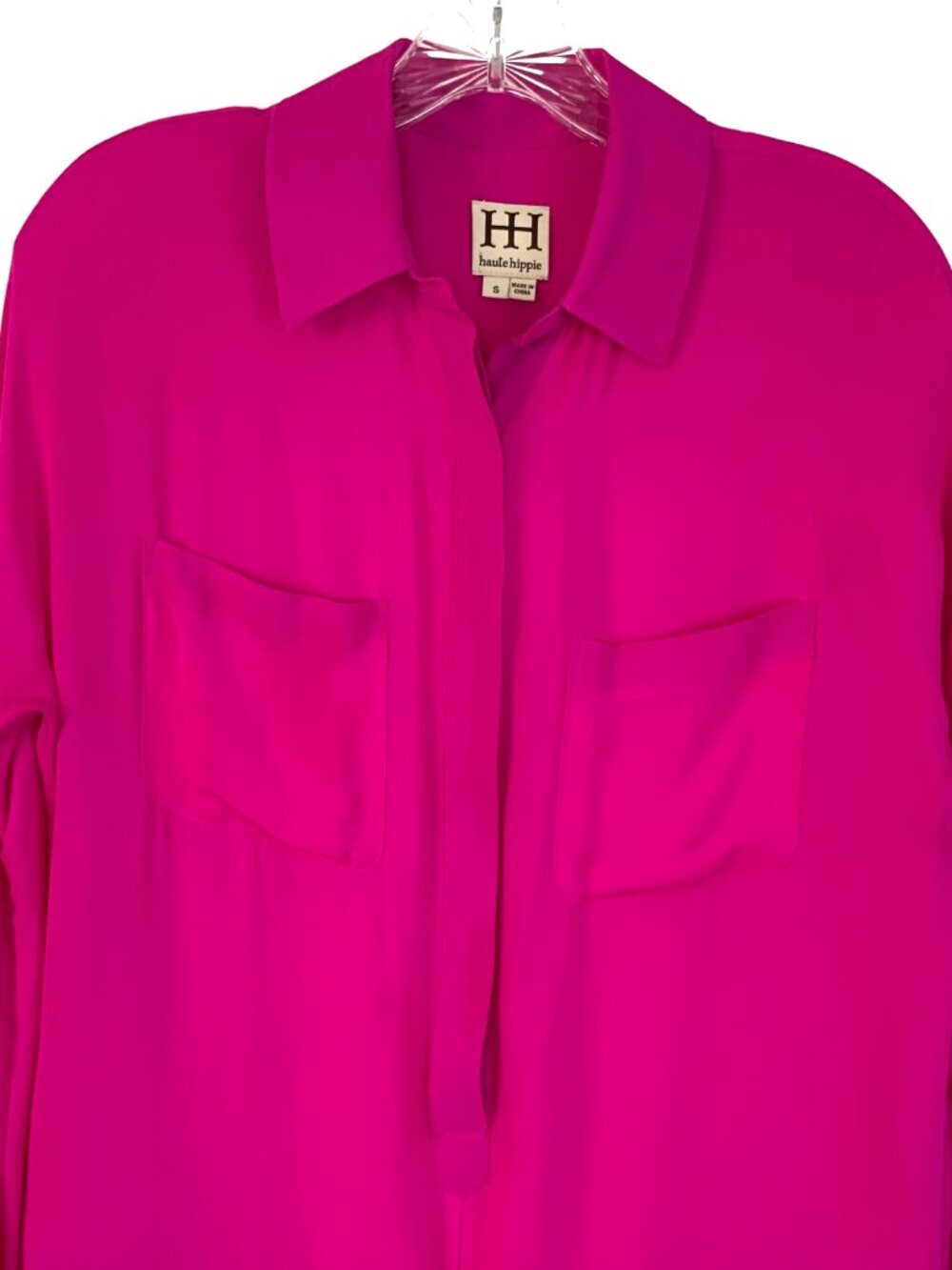 New Haute Hippie 100% Silk Long Sleeve Romper In Fuschia/Hot Pink Sz S - Picture 7 of 16
